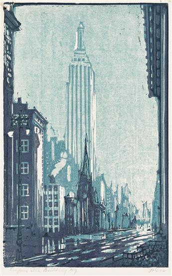 LEON DOLICE Three color woodcuts of the Empire State Building.
